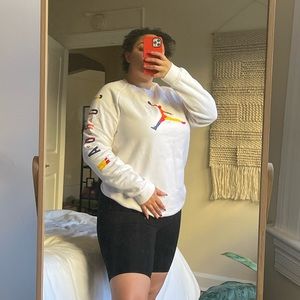 White and rainbow print air Jordan crew neck sweatshirt